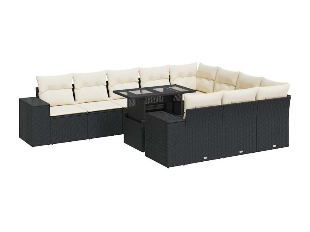 11-piece garden furniture set with cushions, black resin wicker 00600UKAA