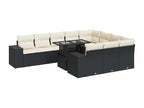 11-piece garden furniture set with cushions, black resin wicker 00600UKAA