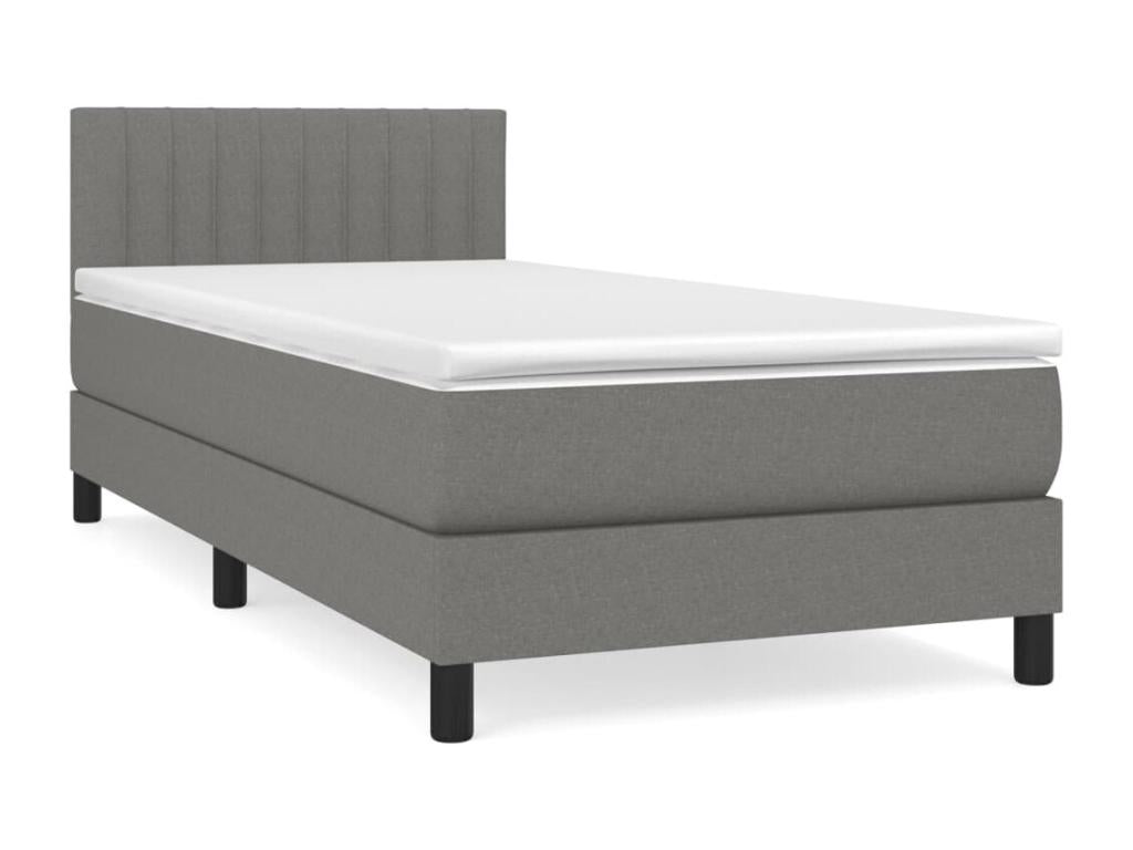Upholstered bed base with mattress, dark grey, 90x200 cm, fabric, 76884AFDA