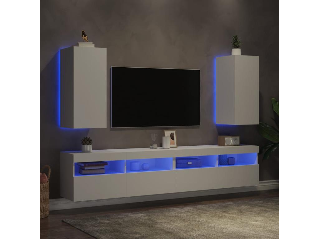 Bohometop 2-Piece White Wall-Mounted TV Unit with LED Lighting, 30.5x35x70 cm, 33210TQTH