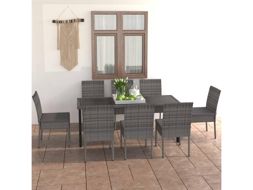 9-Piece Garden Dining Set, Wicker Resin, Grey 96260KLUJ