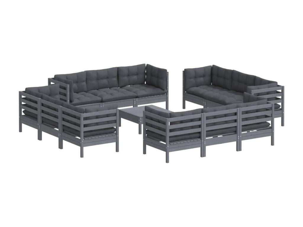 13-piece garden furniture set with cushions, anthracite pine wood, 24685JBDE