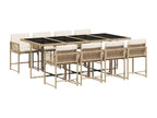 9-piece beige poly rattan garden dining set and cushions 94389NWVC