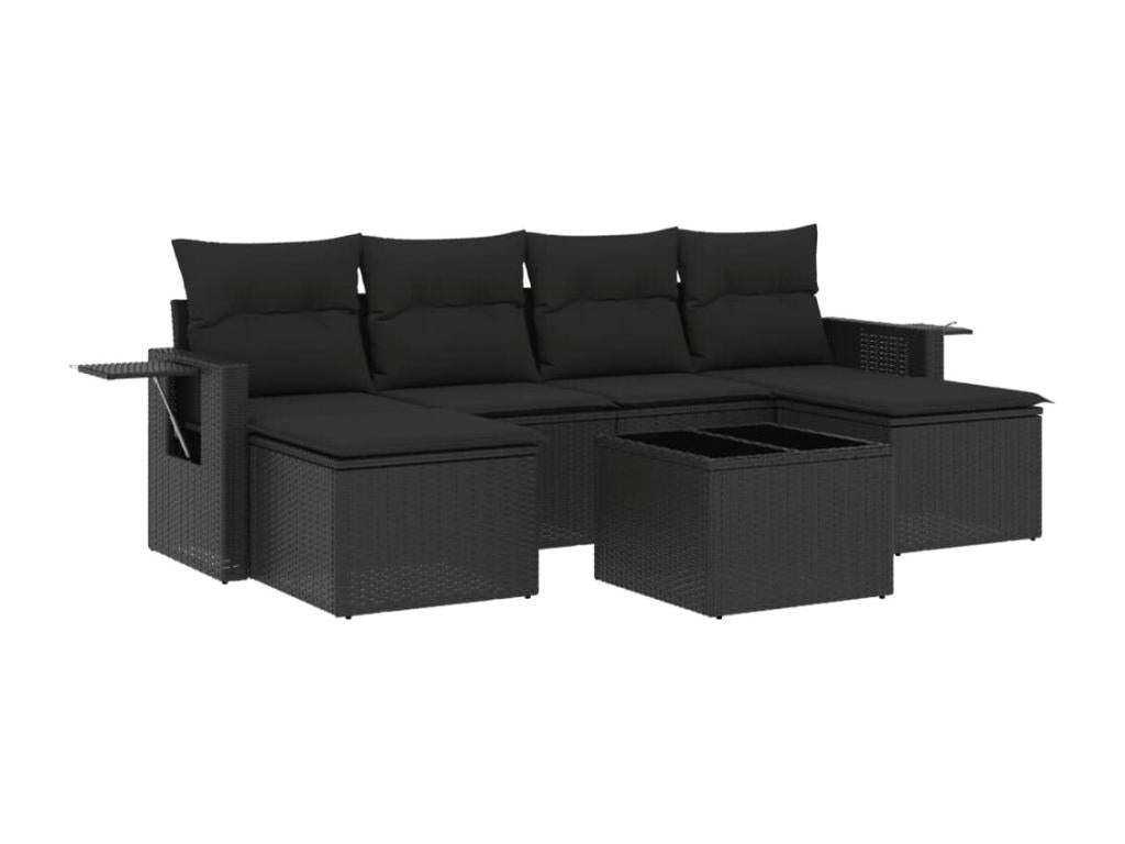 7-piece garden furniture set with cushions, black resin wicker, 69503KLNQ