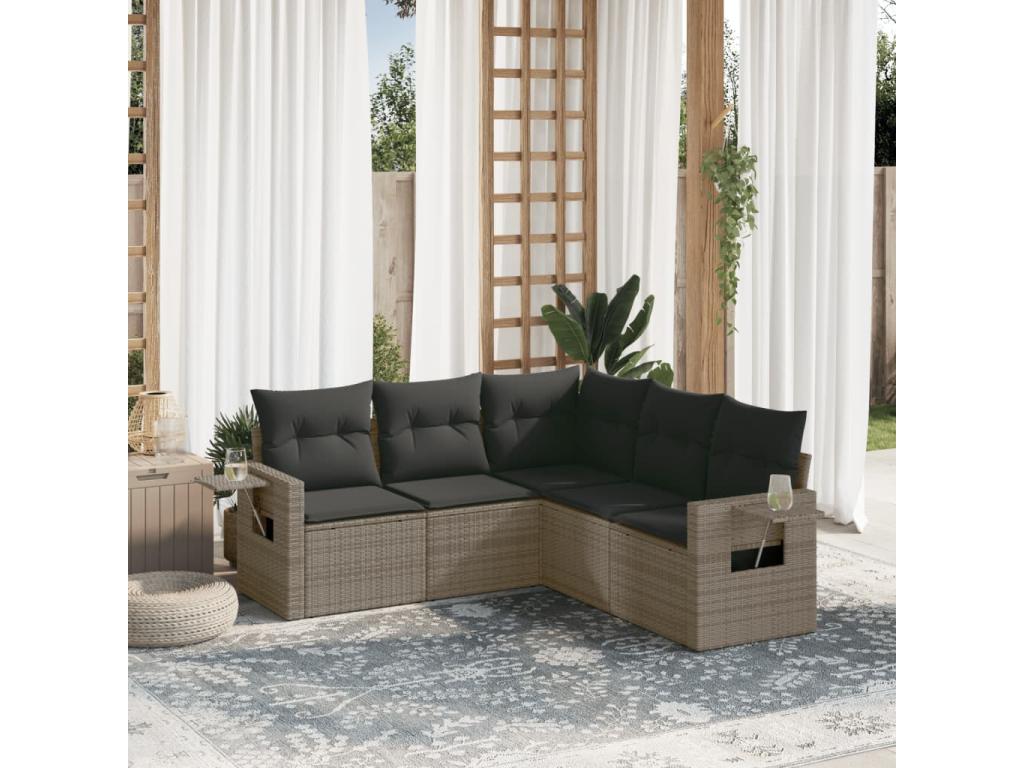 5-piece garden furniture set with grey resin wicker cushions 90793GLAY