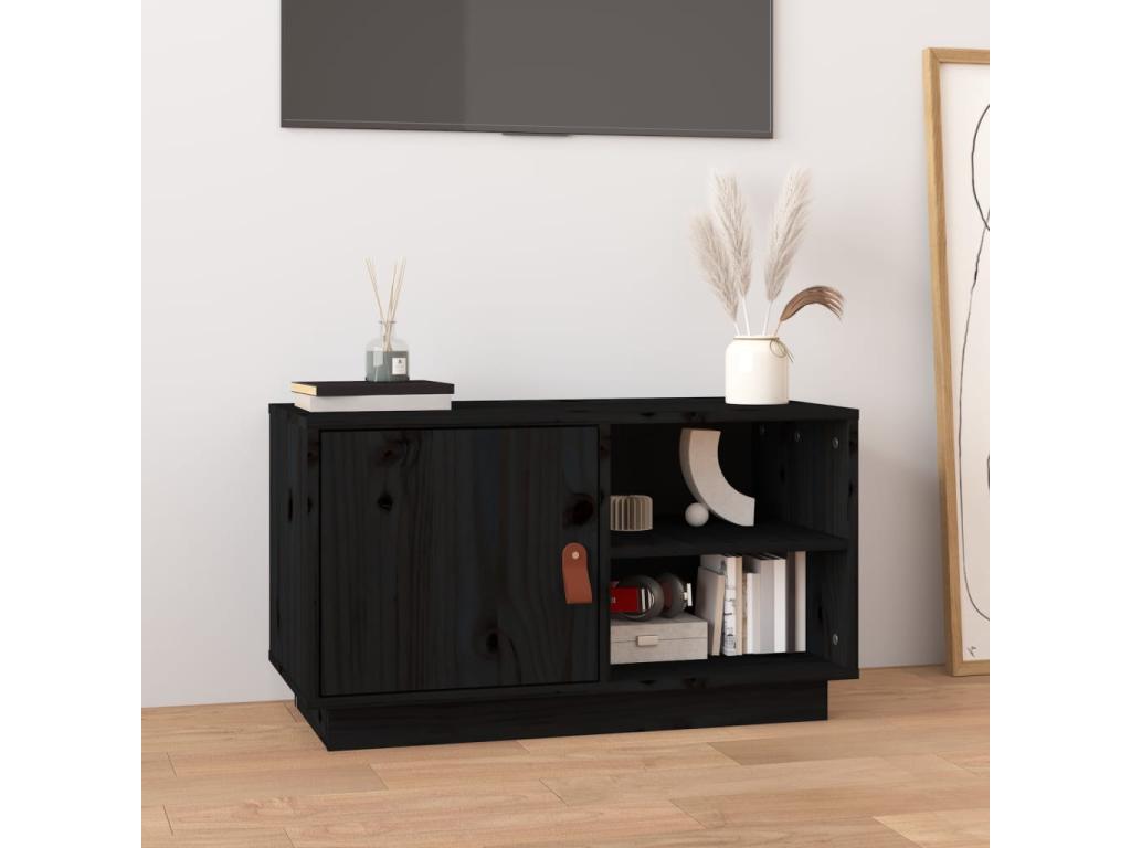 Black TV stand 70x34x40 cm Solid pine wood 09872MJIX