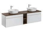 Bohometop White and Wood 180cm Double Vanity Unit with 2 Niches and Tall Cabinet 03866VPPT