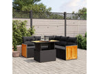 6-piece garden furniture set with cushions, black woven resin