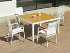 Square aluminum garden dining table, 140 cm long - Light natural and white - Bohometop 46510KJWO