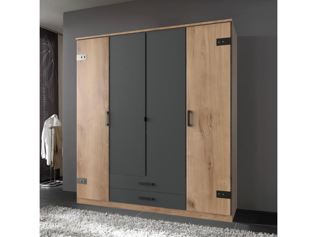 4-door wardrobe in oak and graphite finish - W180 cm 55756XHBU