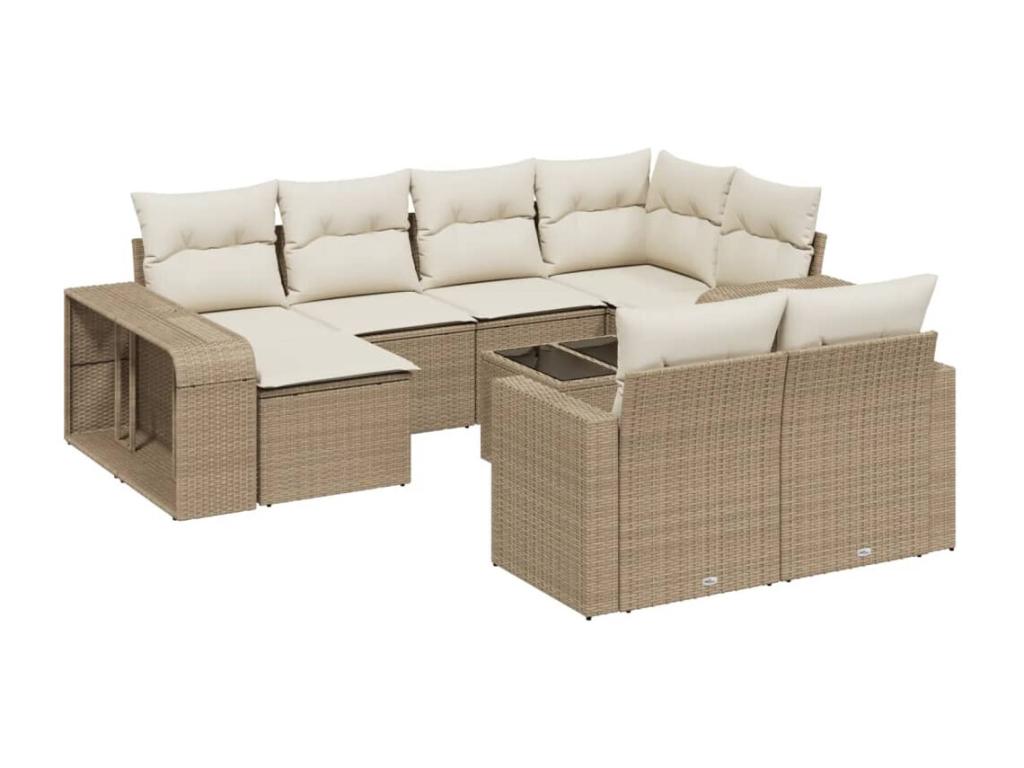 11-piece garden furniture set with beige resin wicker cushions 36561UBNC