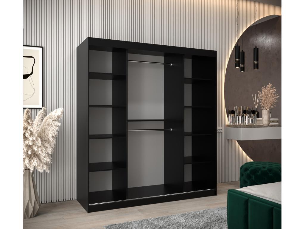 Bohometop T2 Sliding Door Wardrobe 200/180/62 2 Doors Black/Black 70798PKOQ
