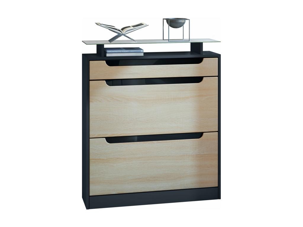 Shoe Cabinet, Matte Black/Raw Oak/High Gloss Black, 89x104x23 cm, 27503LMLI