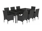 9-piece black rattan and glass garden dining set and cushions