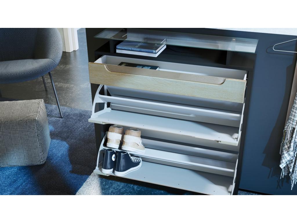 Shoe Cabinet, Matte Black/Raw Oak/High Gloss Black, 89x104x23 cm, 27503LMLI