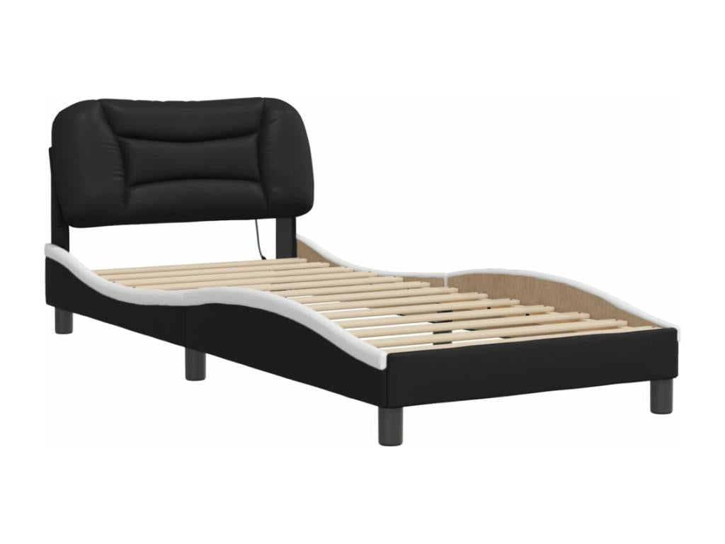 Bed frame with Bohometop LED black and white 80x200 faux leather 81687RLXE