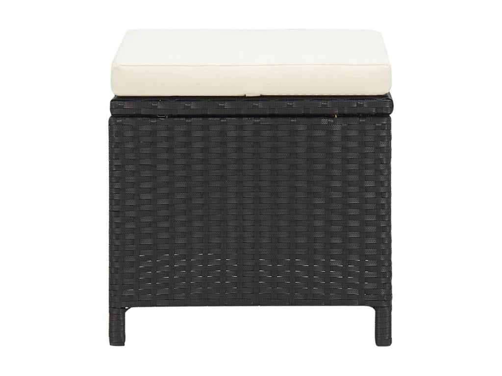 Garden stools with cushions, set of 4, black woven resin, 62739VHOJ