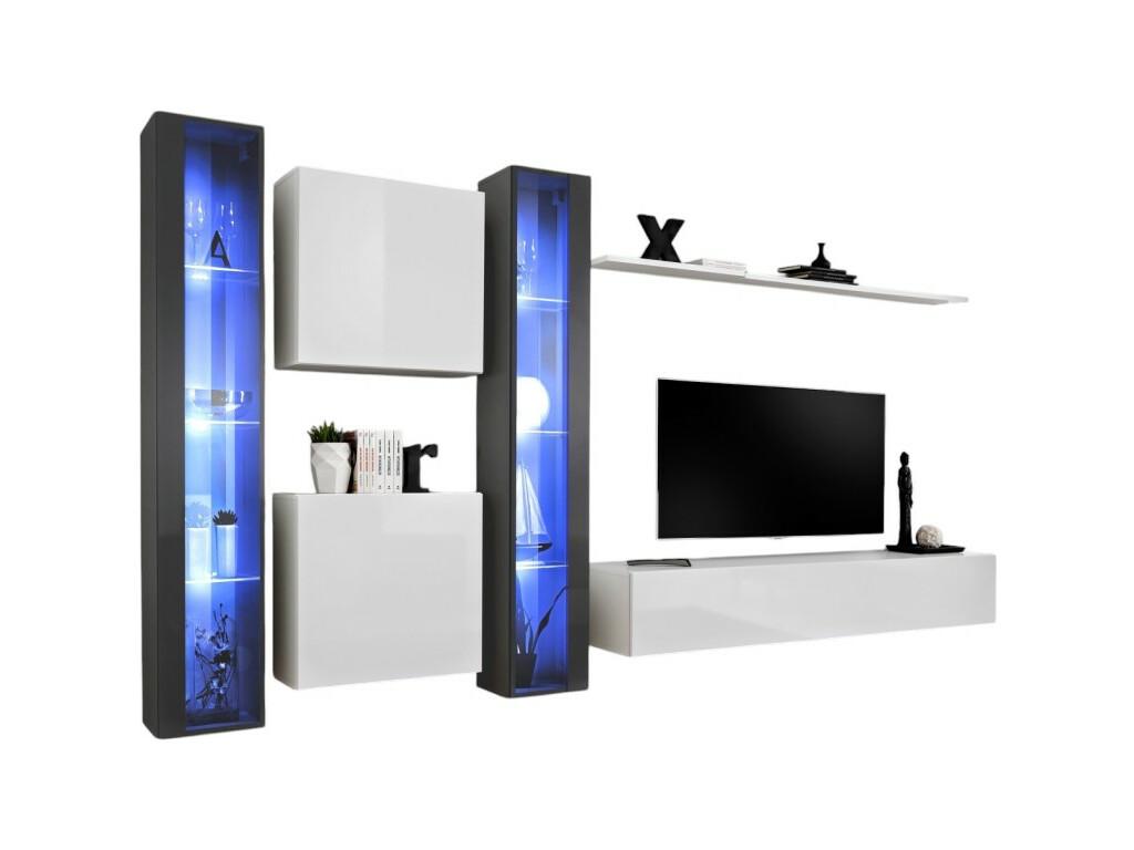 Bohometop wall-mounted living room furniture set in white and glossy gray. 07605LNVZ