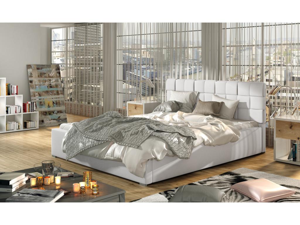 Bohometop 11144QAAQ 160x200cm Upholstered White Faux Leather Bed with Storage