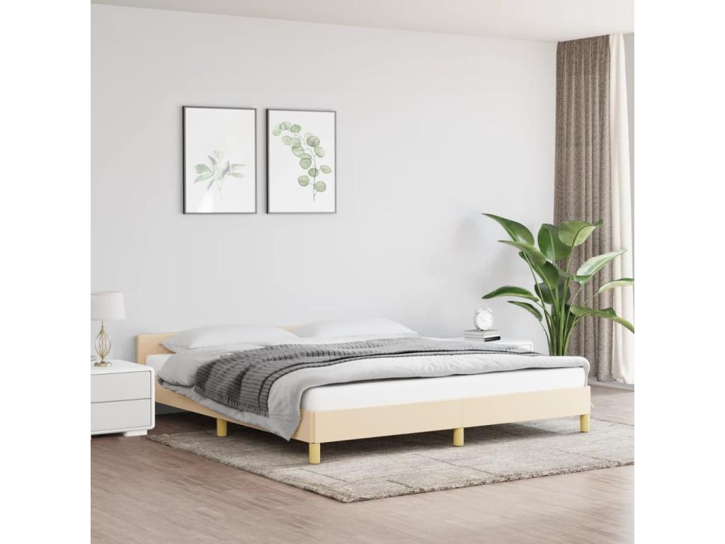 Cream bed frame without mattress, 160x200 cm, fabric, 83966OJQU
