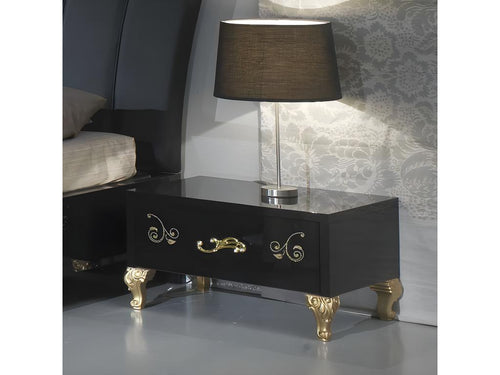 Bohometop Bedside Table with 1 Drawer, Glossy Black/Gold Lacquer - Bohometop - W 60 x D 43 x H 36 cm 52989FBYC