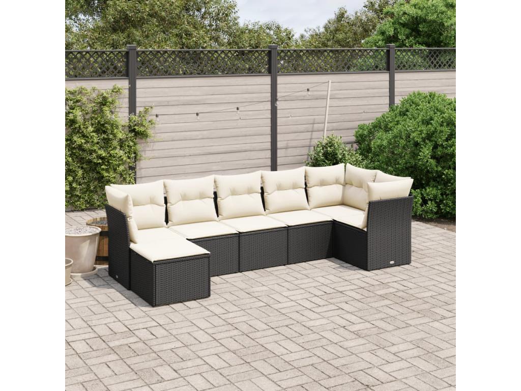 7-piece garden furniture set with cushions, black woven resin 85207LXDQ