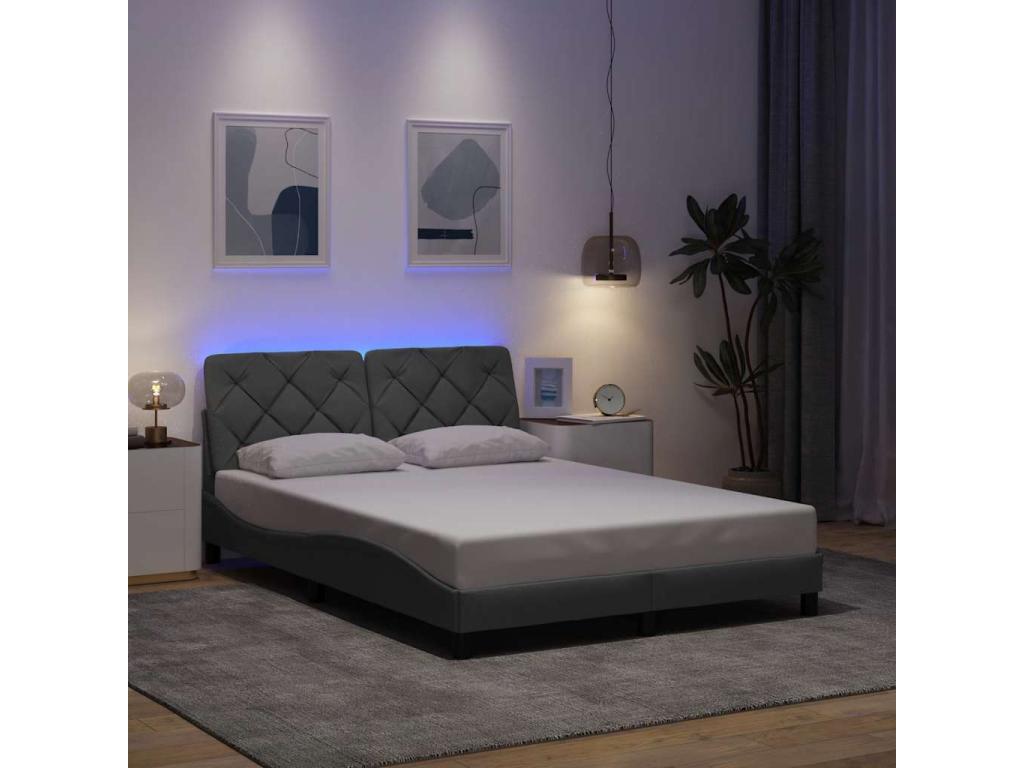 Bed frame with LED lighting, mattress not included, light grey, 140x190 cm, fabric, 29912TEHV