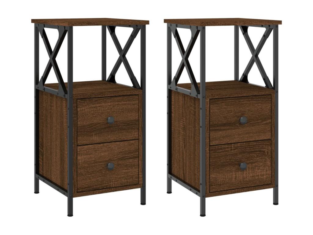 2-piece bedside tables, brown oak, 34x35.5x70cm, engineered wood, 99126IYFM