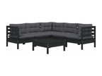 6-piece garden furniture set with cushions, black, solid pine wood, 46052YVJR