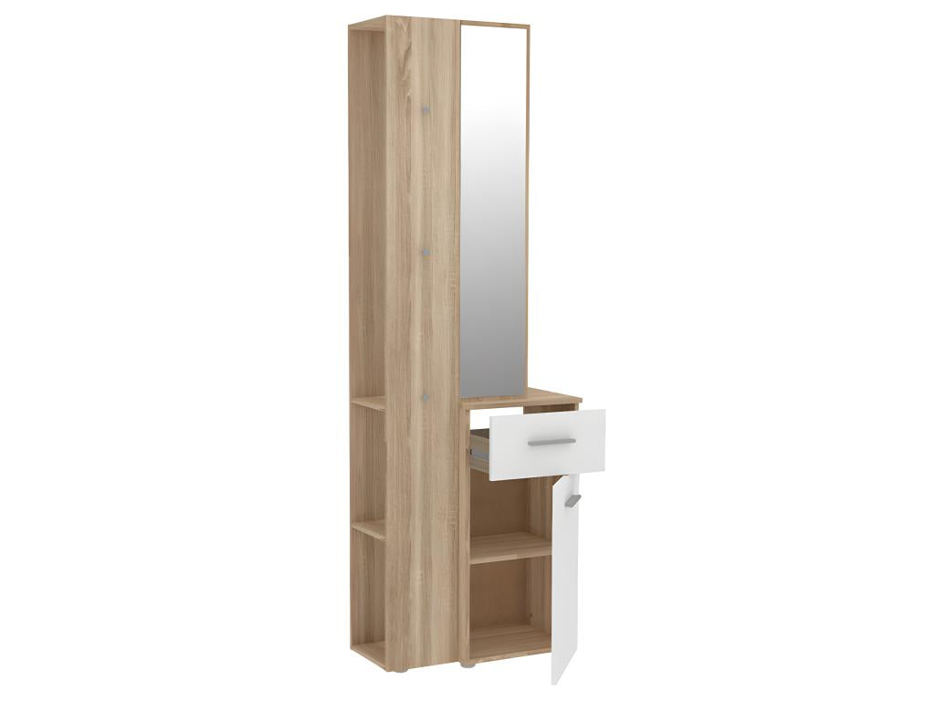 Entryway unit with mirror and storage in wood and white finish - Bohometop 62789HVUQ