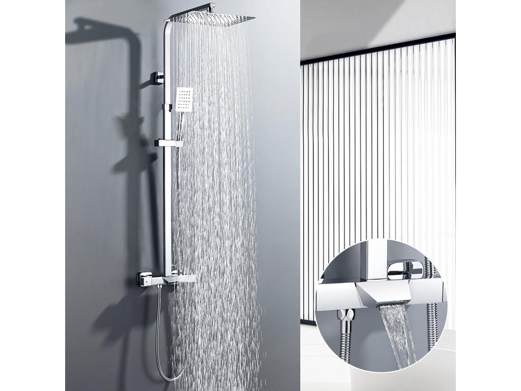 Chrome Shower Column, Wall-Mounted Shower System, Shower Set with Shower Head, Hand Shower, and Bathtub Faucet 08377DJBD