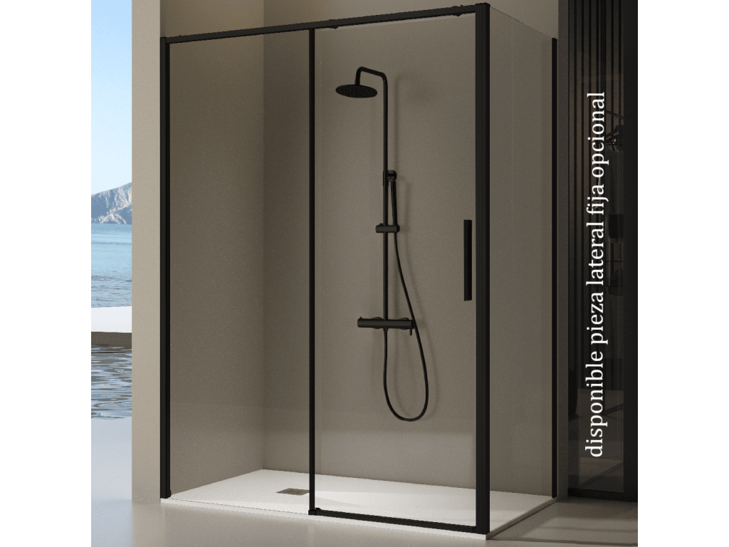Bohometop fixed shower screen with sliding door, matte black, 124-126.6 cm, 13736BESS