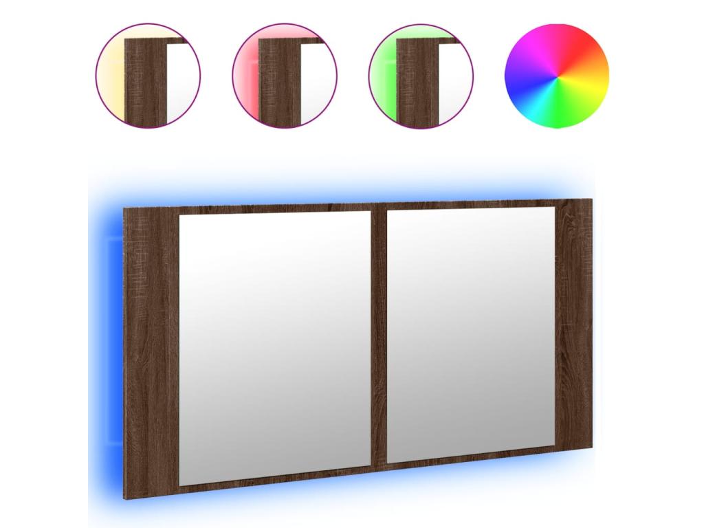 Brown oak LED bathroom mirror cabinet 90x12x45 cm 76081SEVG