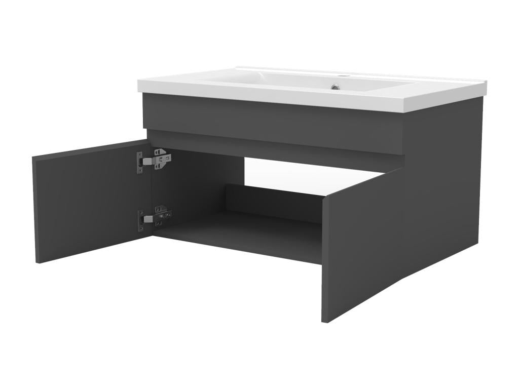 Single vanity unit 60cm with illuminated mirror column, 3 dimmable colours, anthracite 61748HDGW