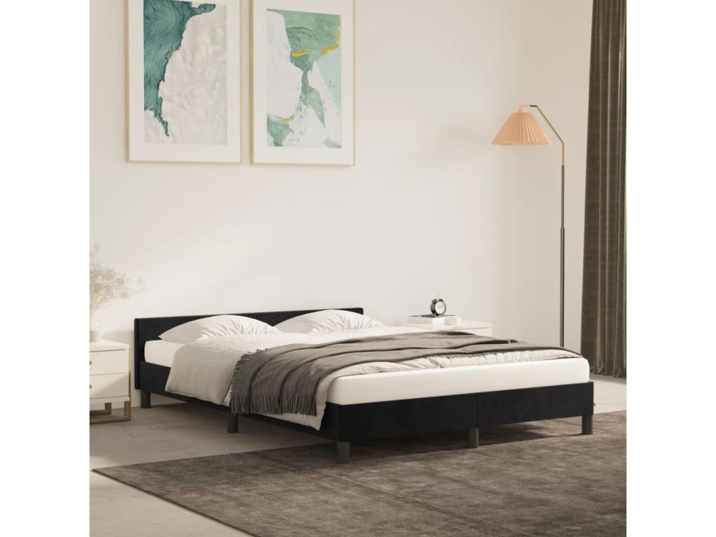 Bed frame with headboard, black, 140x200 cm, velvet, 08475POXA