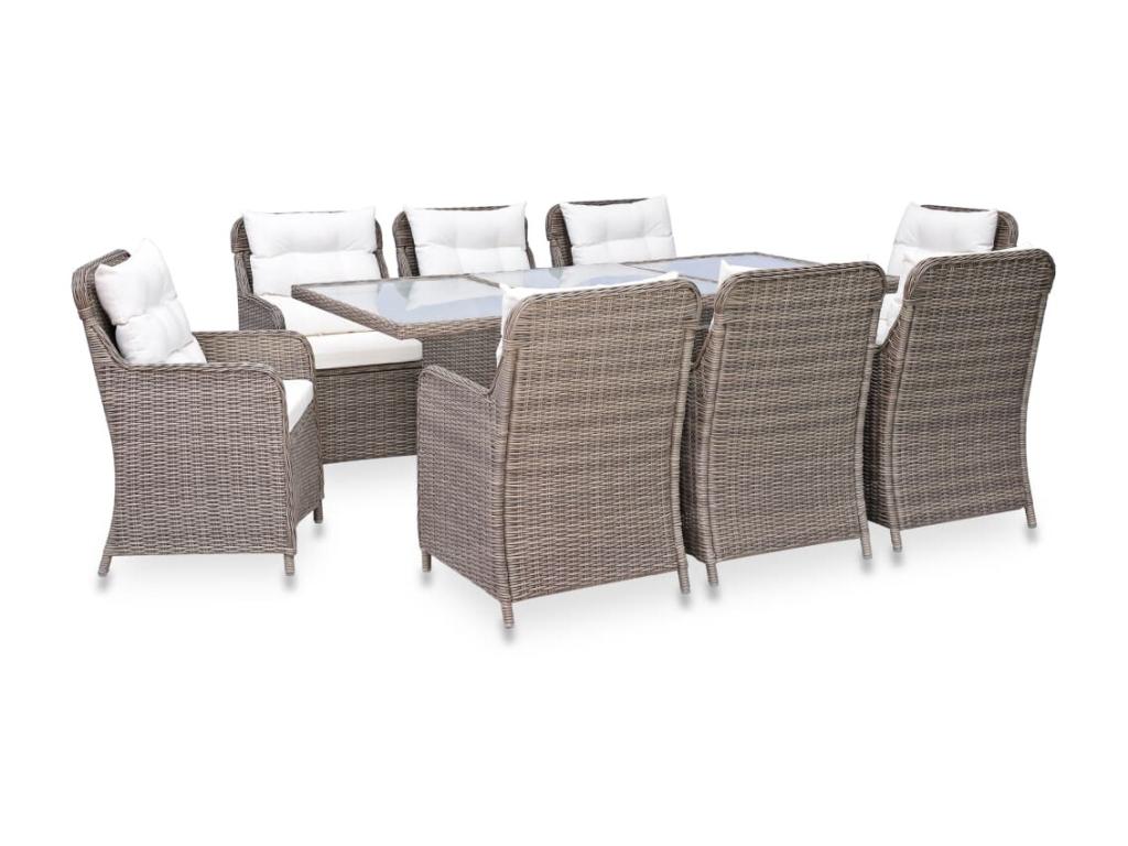 9-piece outdoor dining set, brown wicker resin, 3 71023FIWX