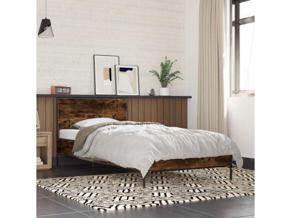 Smoked oak bed frame 100x200 engineered wood and metal