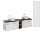 Bohometop White and Wood 180cm Double Vanity Unit with 2 Niches and Tall Cabinet 03866VPPT