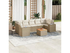 8-piece garden furniture set with cushions, beige woven resin, 11823UTPO
