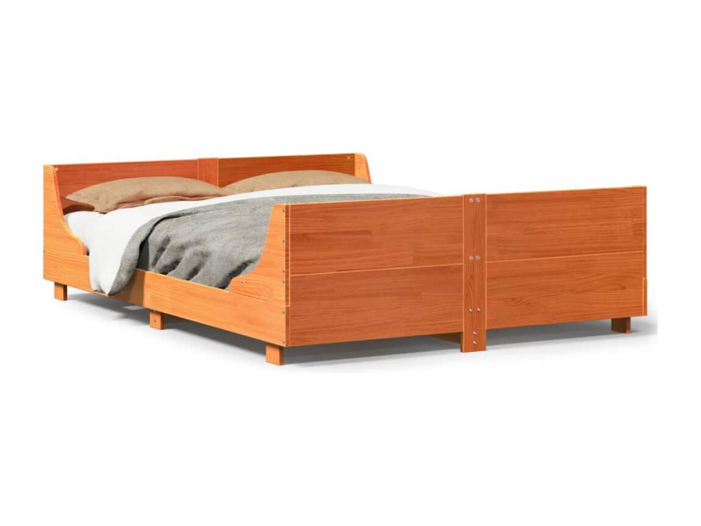 Bed frame without mattress brown wax 120x200cm solid pine wood 34164VKUF