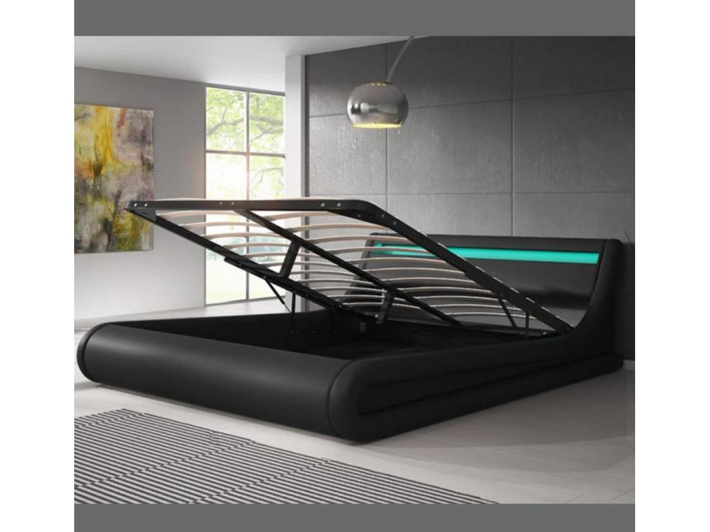 Bohometop 81385WFKX Double Bed with Storage 160x200cm in Black with LED Lighting