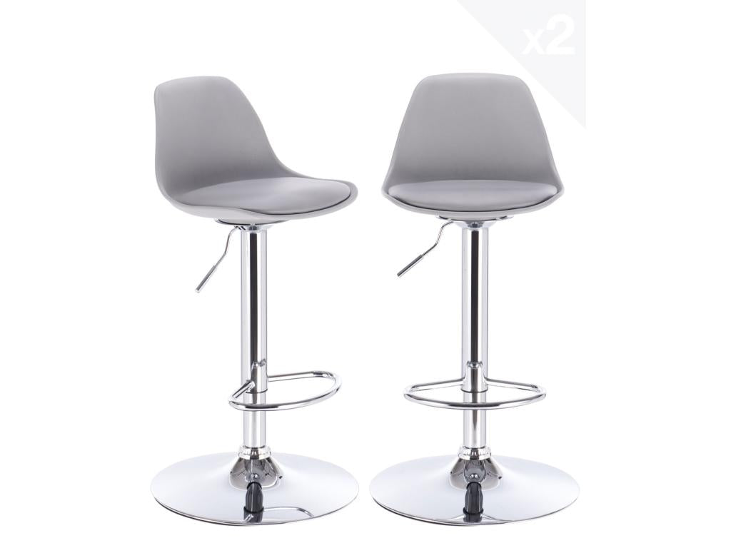 Set of 2 kitchen bar stools with faux leather cushions, swivel base, adjustable height, Bohometop grey base 44040JWBW