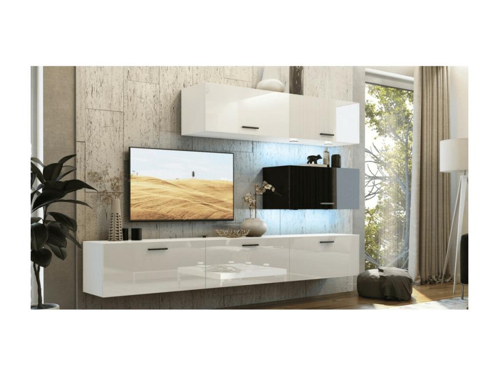 Bohometop XXV collection black and white floating living room furniture set - 249cm, 6 modular LED units. 70084FEJX