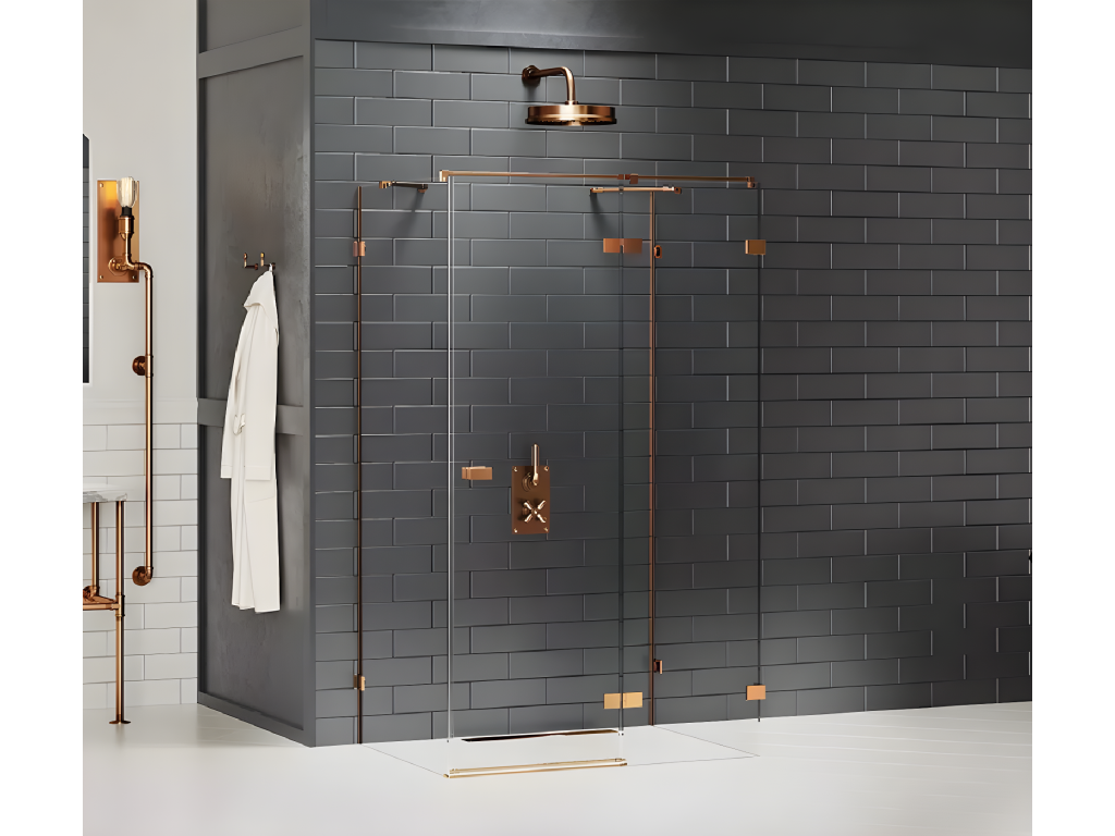 Bohometop Copper Brushed Right-Hand Pivot Shower Enclosure 80x100cm, Brushed Copper Color, Front Access, 57335KTMQ