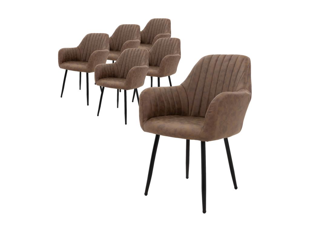 Set of 6 brown upholstered dining/living room chairs with faux leather armrests 03926IOGH