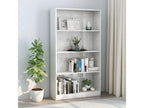 4-Tier Bookshelf, Glossy White, 80x24x142 cm, Chipboard, 29144WVNR