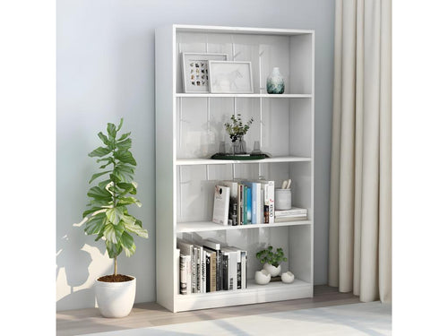 4-Tier Bookshelf, Glossy White, 80x24x142 cm, Chipboard, 29144WVNR