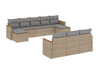Bohometop 10-piece garden furniture set and cushions, beige woven resin, 20047LFIF