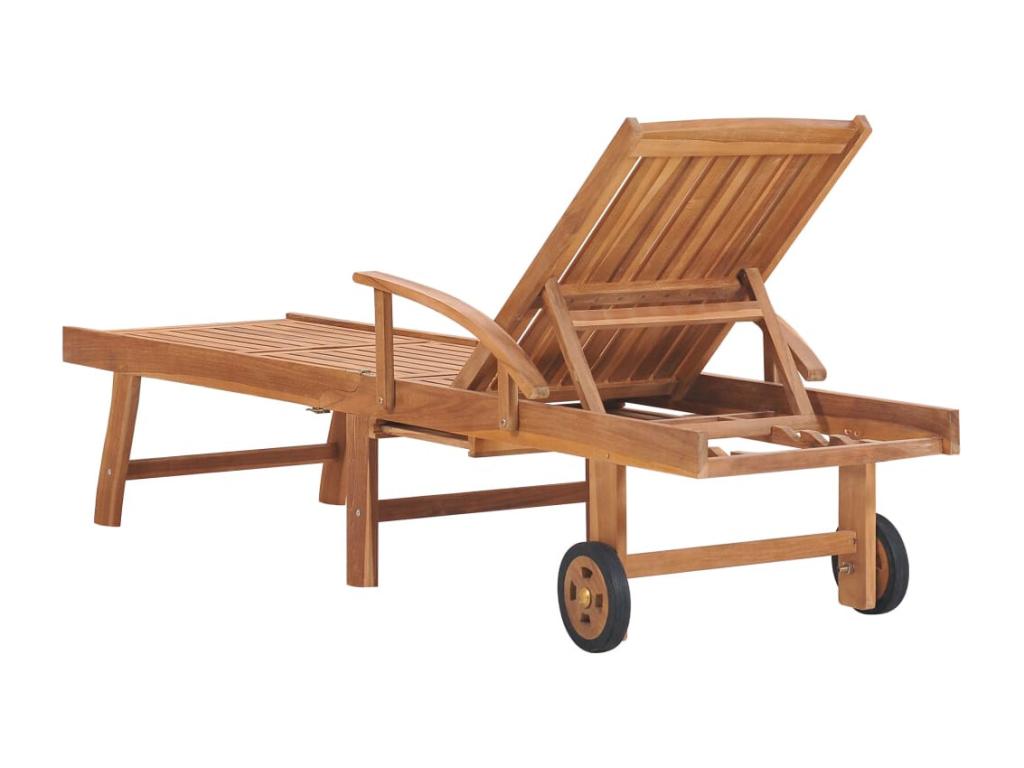 Chaise longue with grey cushion, solid teak wood, 01622UORD