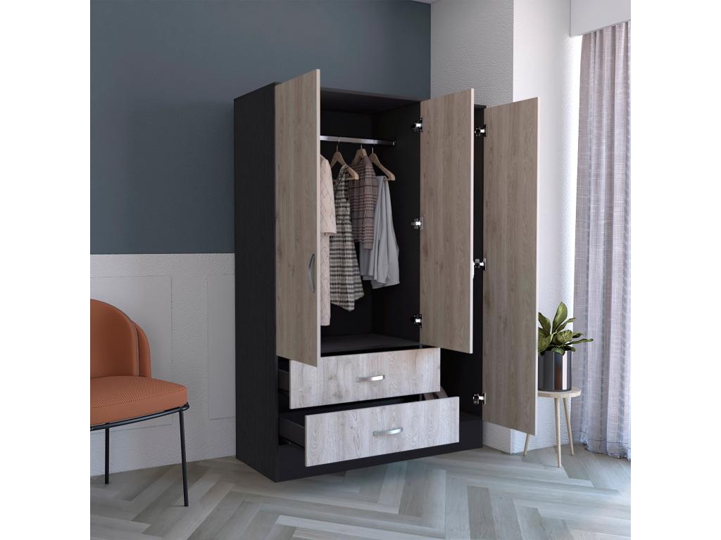Homelumiere wardrobe with mirror, 3 doors and 2 drawers
